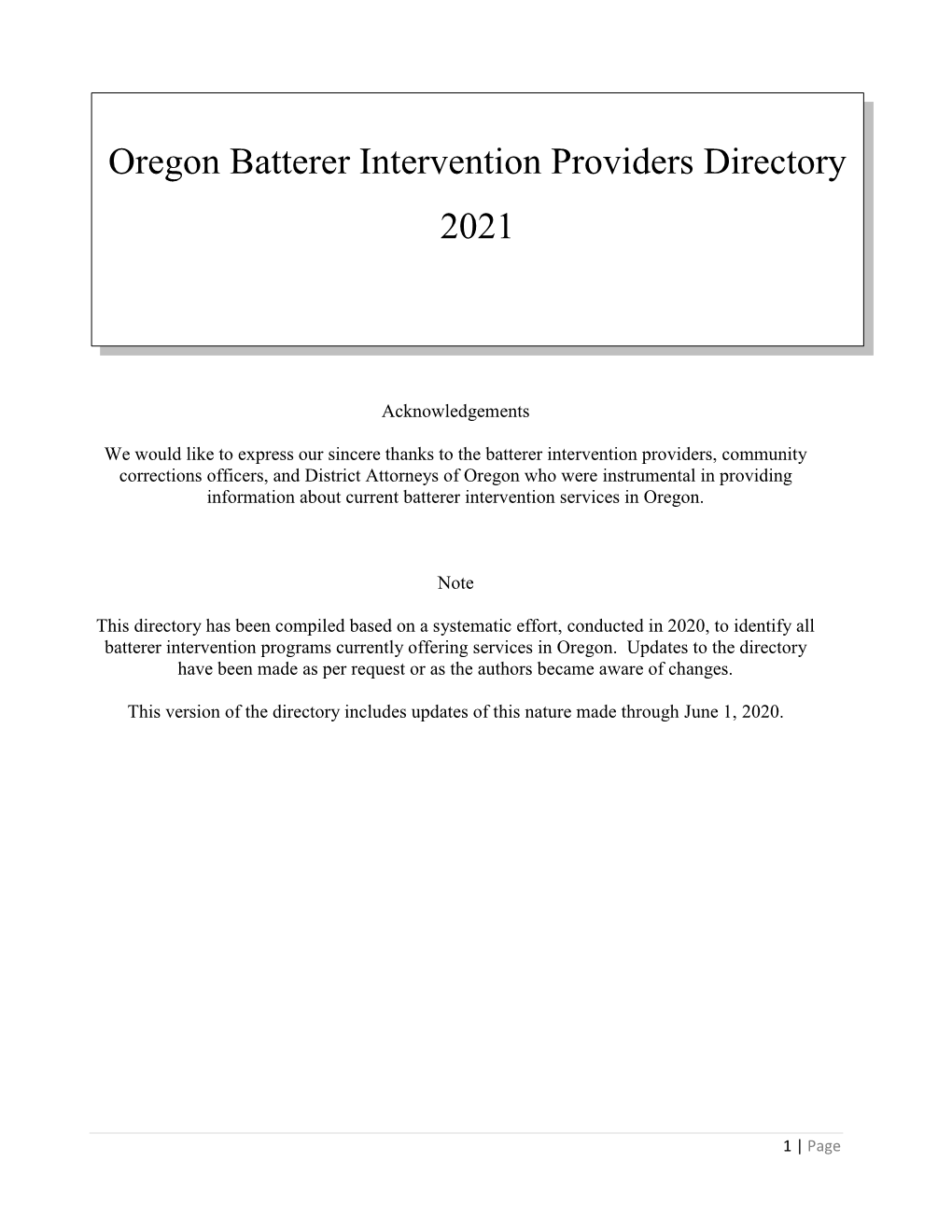 Oregon Batterer Intervention Providers Directory 2021