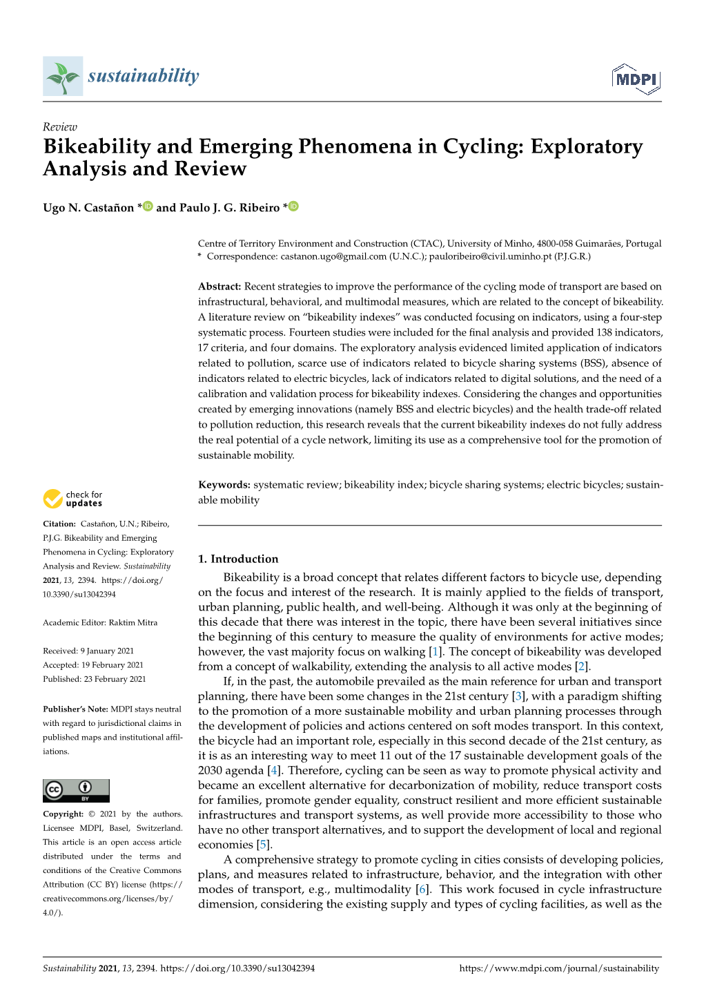 Bikeability and Emerging Phenomena in Cycling: Exploratory Analysis and Review