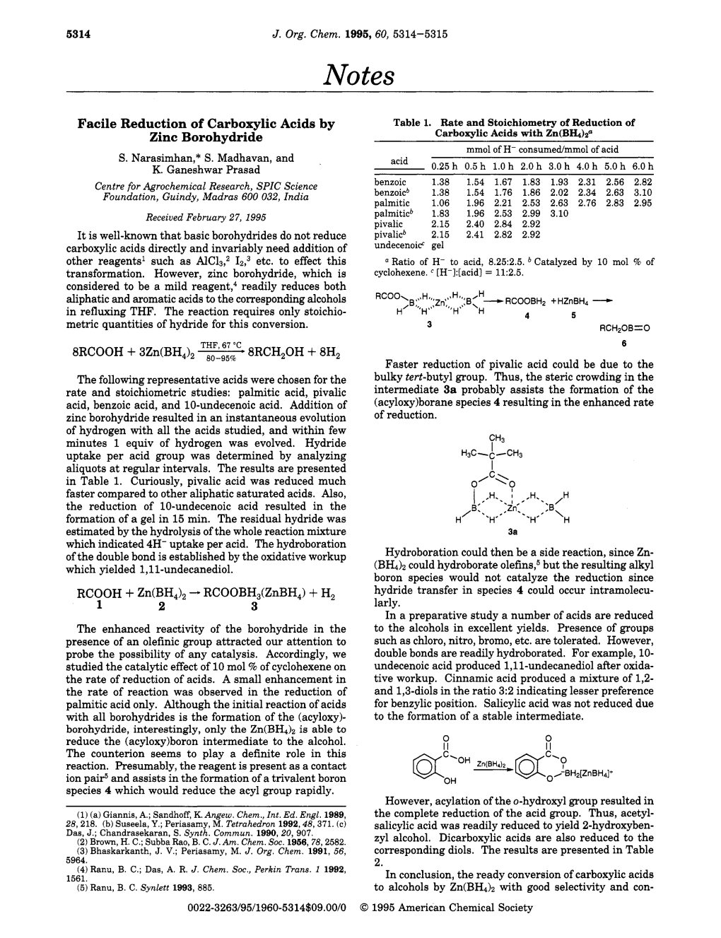 Facile Reduction of Carboxylic Acids by Zinc Borohydride