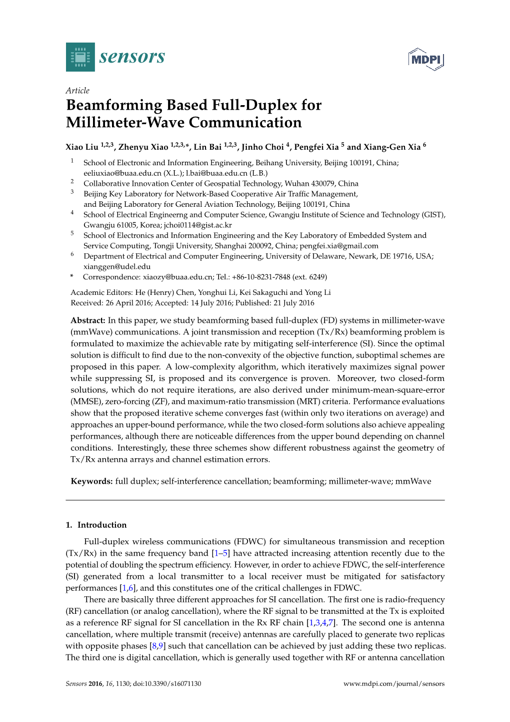 Beamforming Based Full-Duplex for Millimeter-Wave Communication