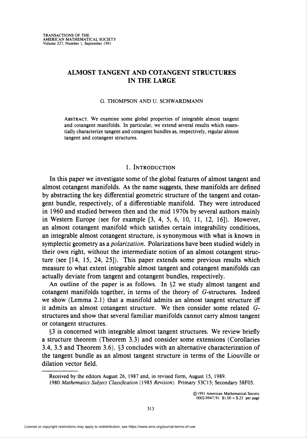 Almost Tangent and Cotangent Structures in the Large 327