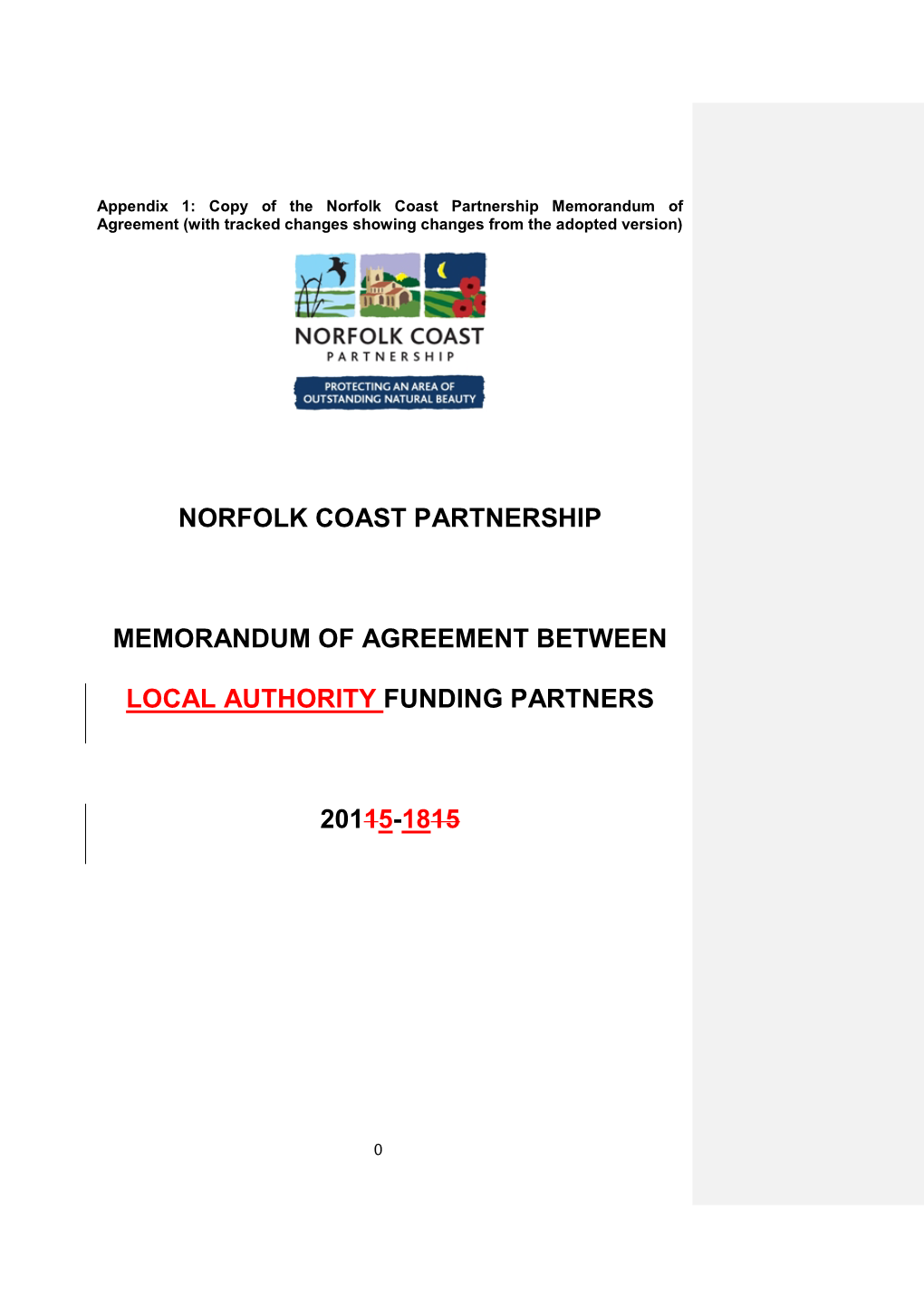 Norfolk Coast Partnership Memorandum of Agreement (With Tracked Changes Showing Changes from the Adopted Version)