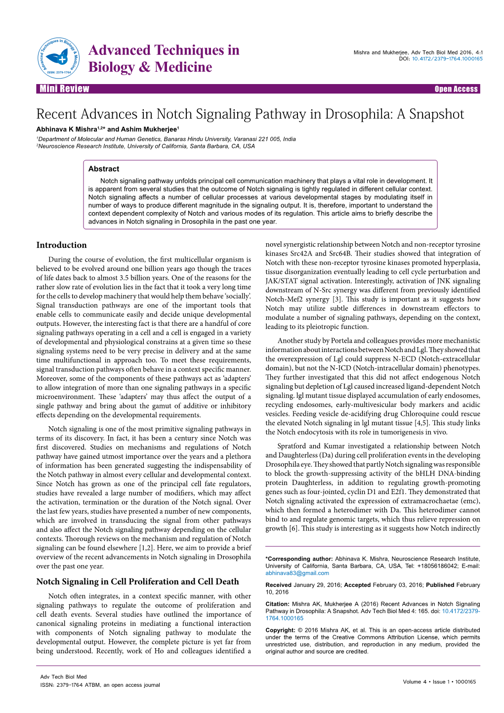 Recent Advances in Notch Signaling Pathway