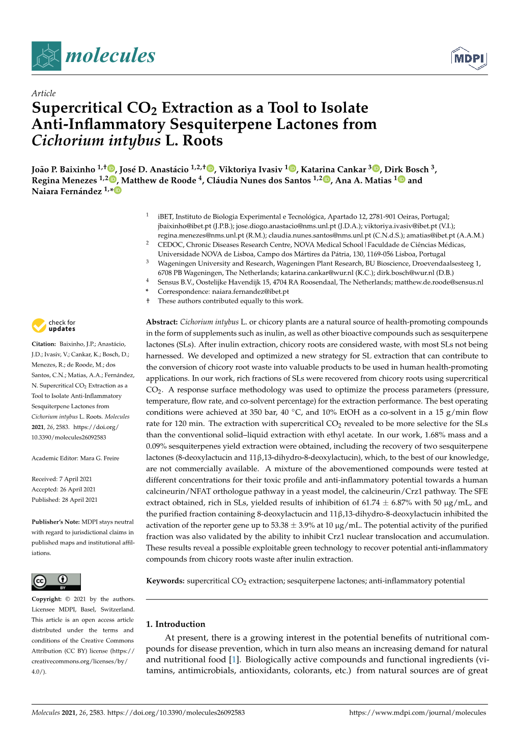 Supercritical CO2 Extraction As a Tool to Isolate Anti-Inflammatory