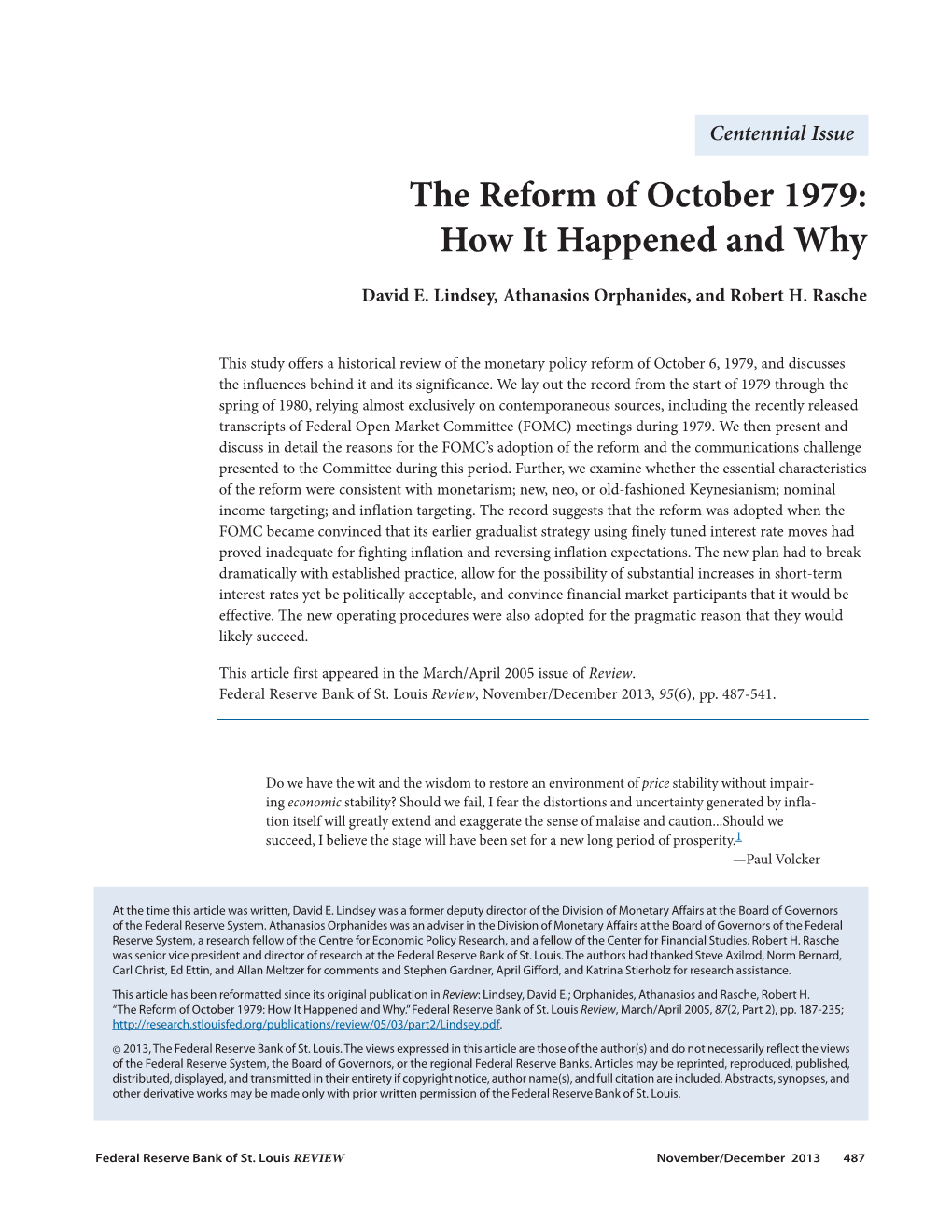 The Reform of October 1979: How It Happened and Why