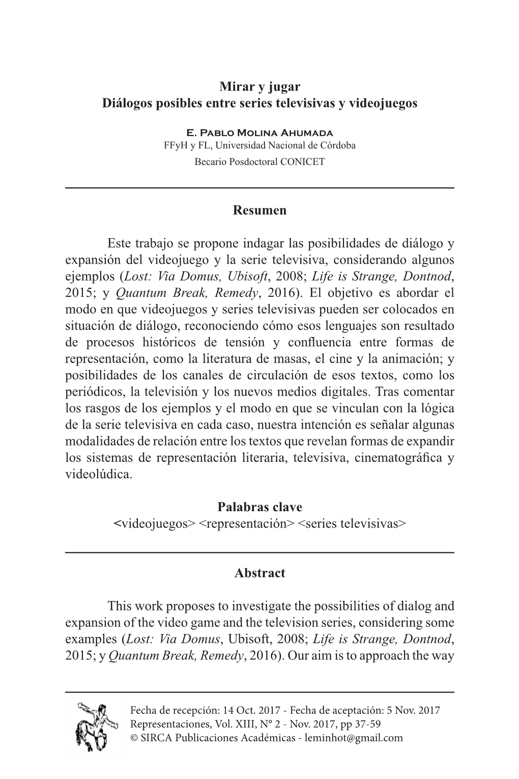 Mirar Y Jugar Diálogos Posibles Entre Series Televisivas Y Videojuegos