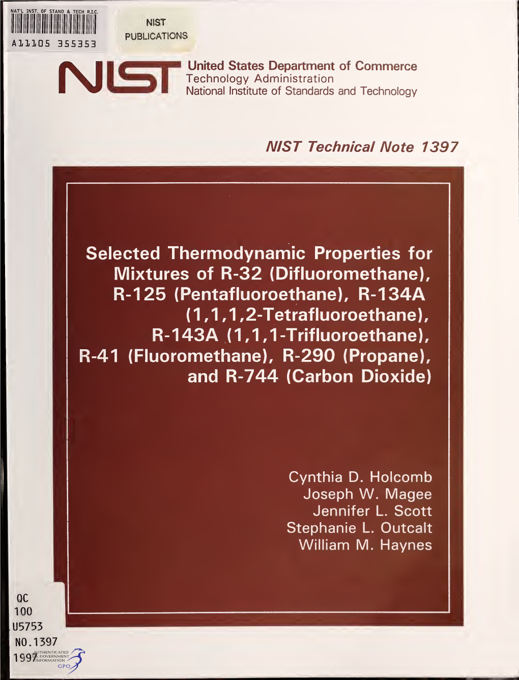 Selected Thermodynamic Properties for Mixtures of R-32