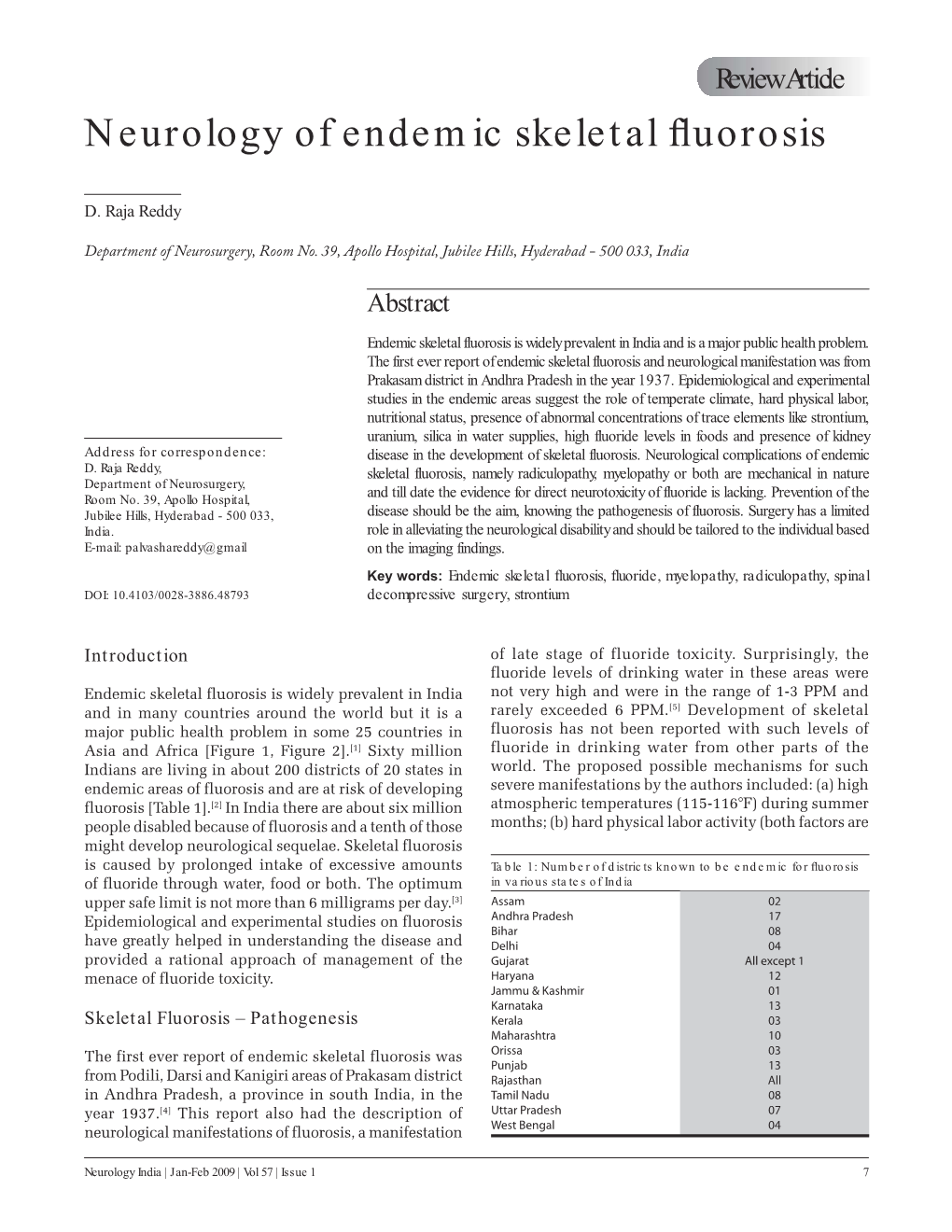 Neurology of Endemic Skeletal Fluorosis