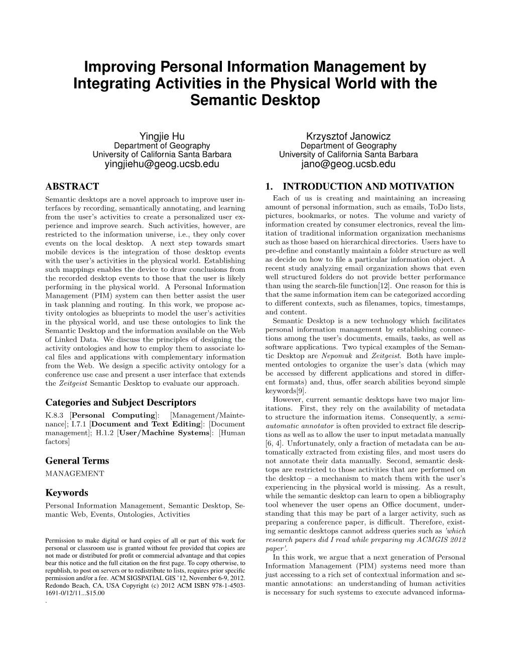 Improving Personal Information Management by Integrating Activities in the Physical World with the Semantic Desktop