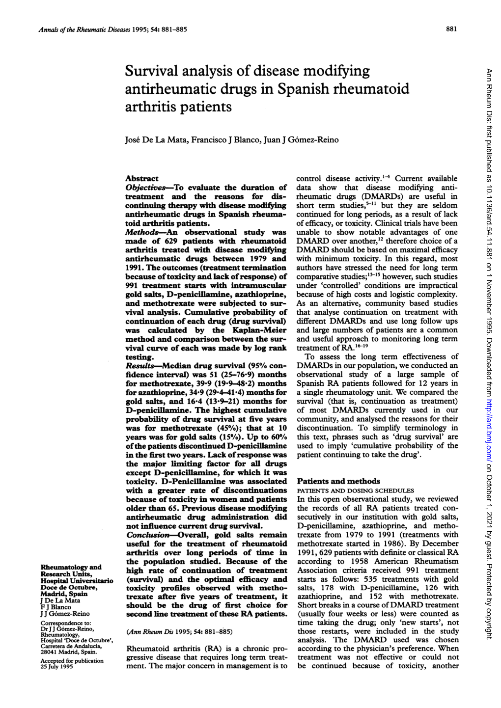 Antirheumatic Drugs in Spanish Rheumatoid Arthritis Patients