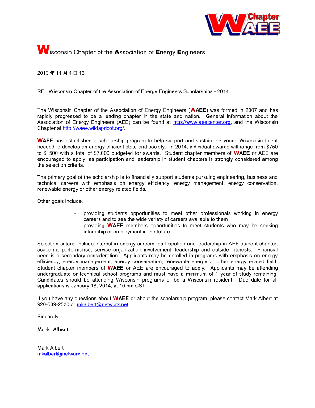 Wisconsin Chapter of the Association of Energy Engineers