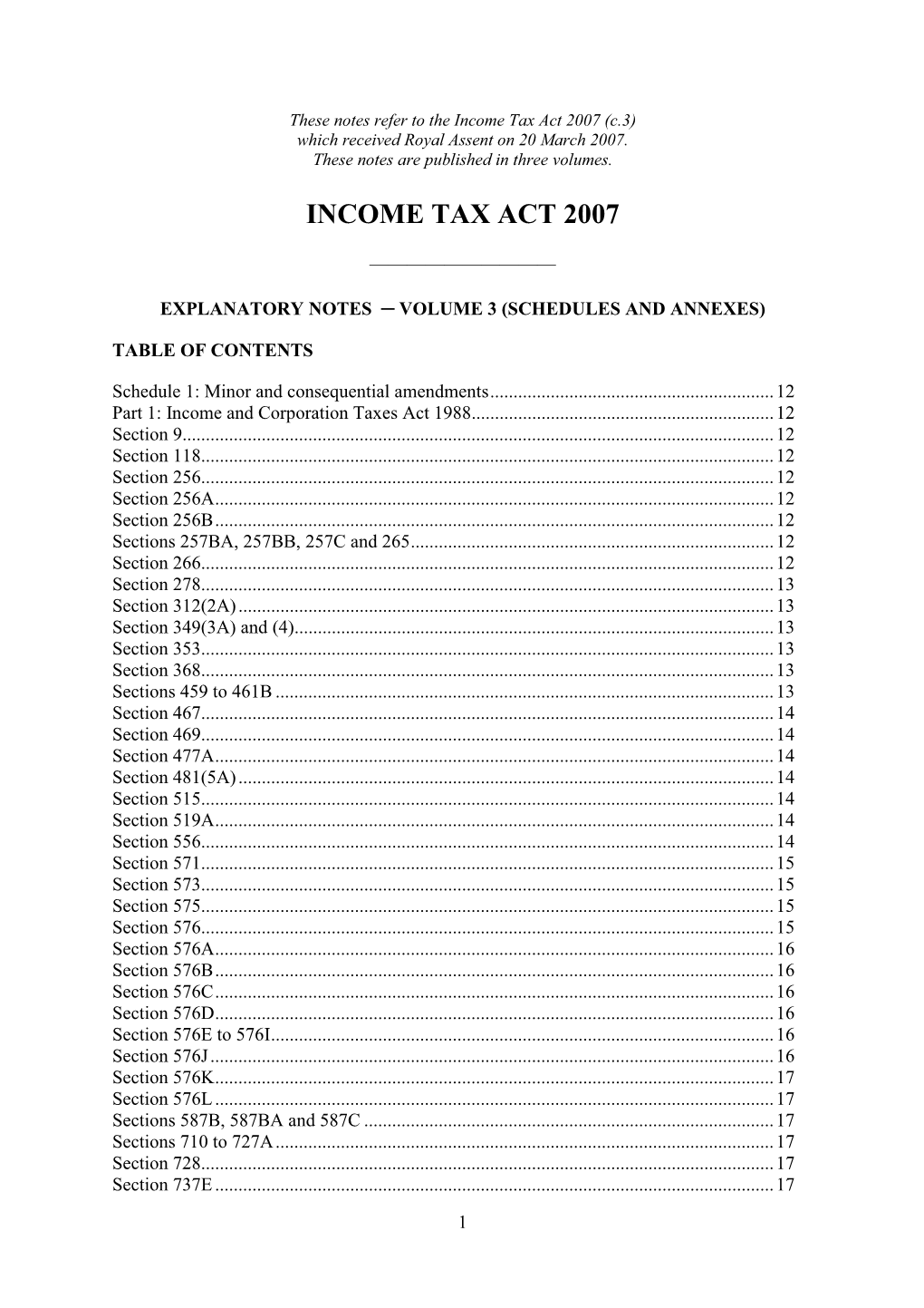 Income Tax Act 2007 (C.3) Which Received Royal Assent on 20 March 2007