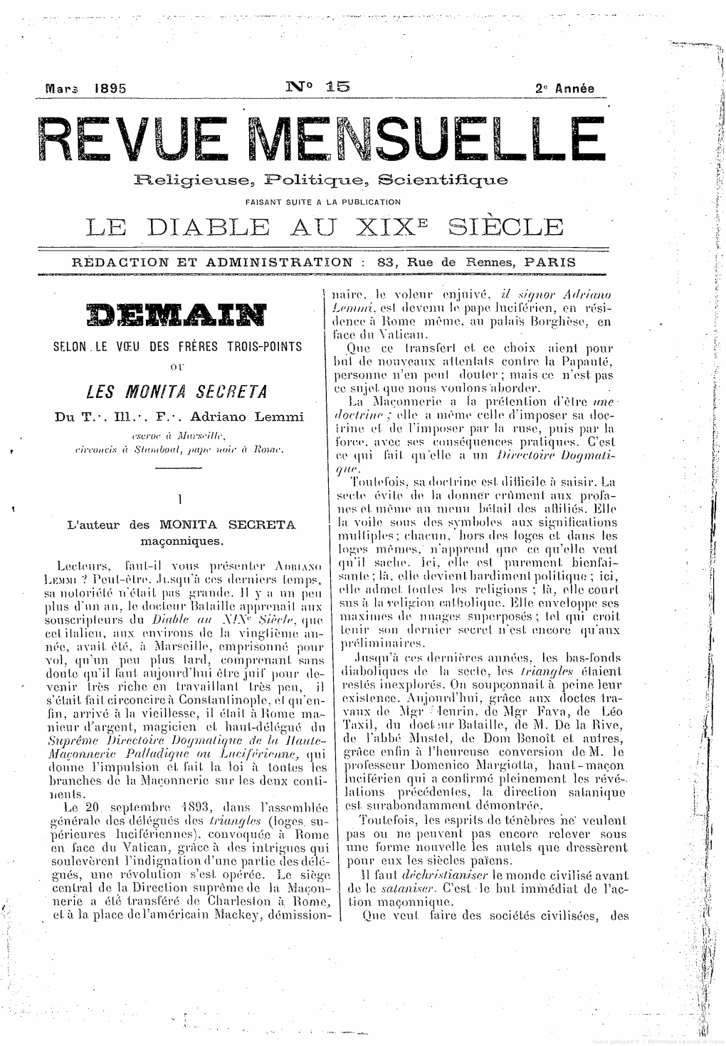 Revue Mensuelle Religieuse, Politique, Scientifique