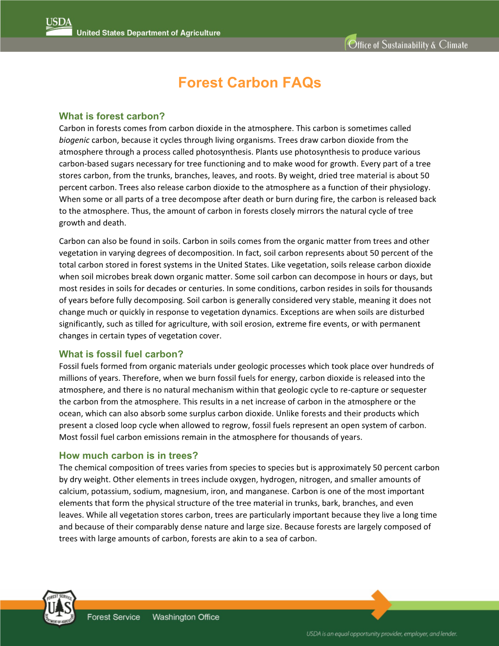 Forest Carbon, Frequently Asked Questions (FAQS)