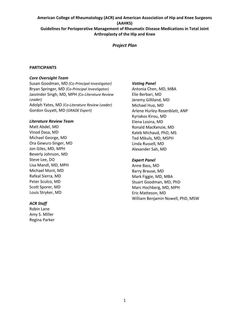 Perioperative Management Project Plan