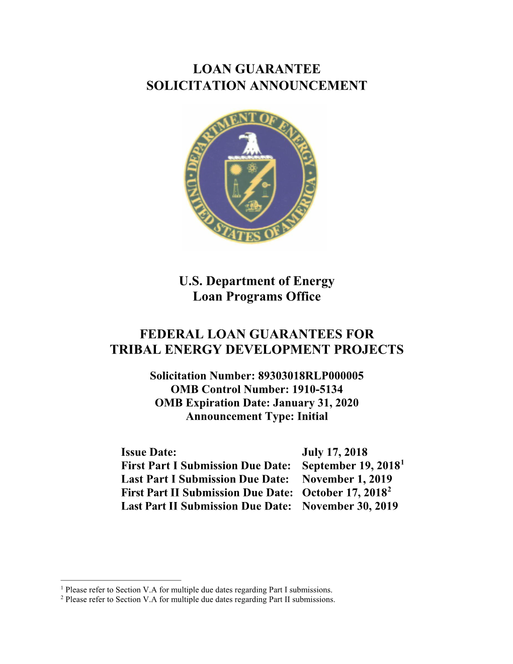 Tribal Energy Loan Guarantee Program Solicitation