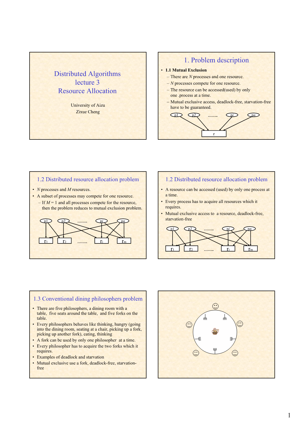 Distributed Algorithms Lecture 3 Resource Allocation 1. Problem