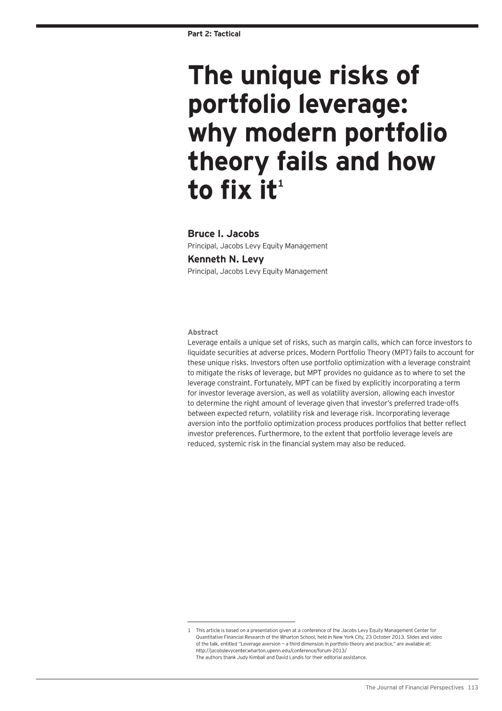 The Unique Risks of Portfolio Leverage: Why Modern Portfolio Theory Fails and How to Fix It1