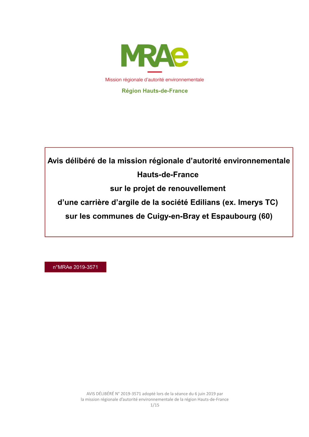 Avis Délibéré De La Mission Régionale D'autorité Environnementale