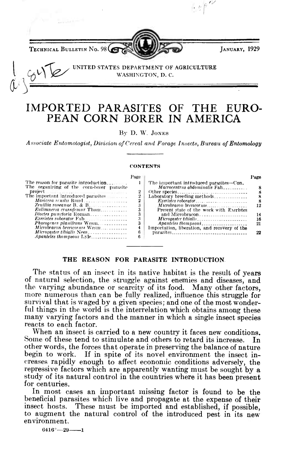 Imported Parasites of the Euro- Pean Corn Borer in America