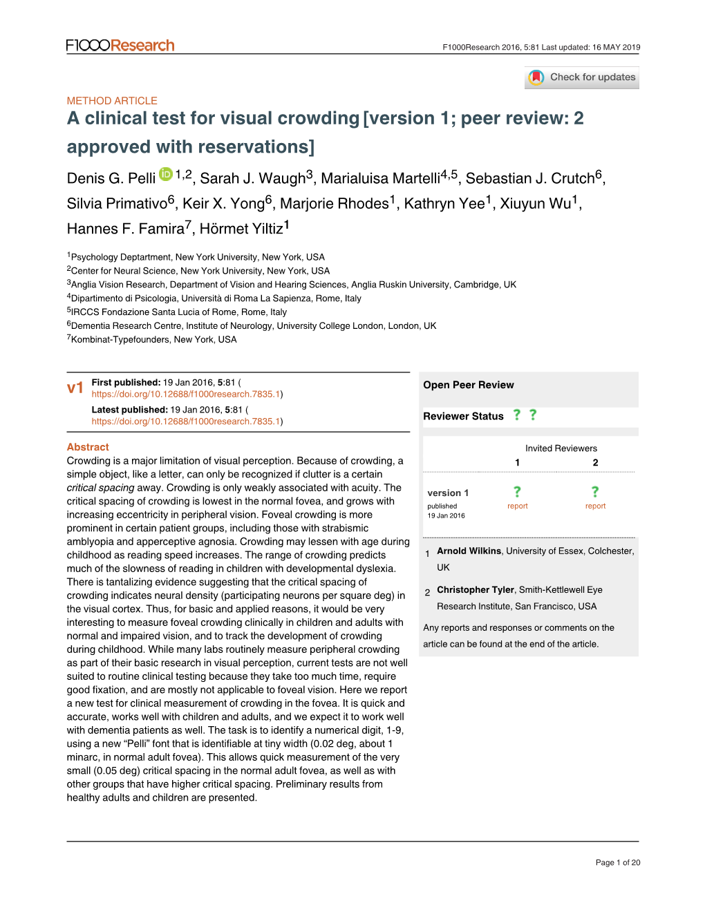 A Clinical Test for Visual Crowding[Version 1; Peer Review: 2