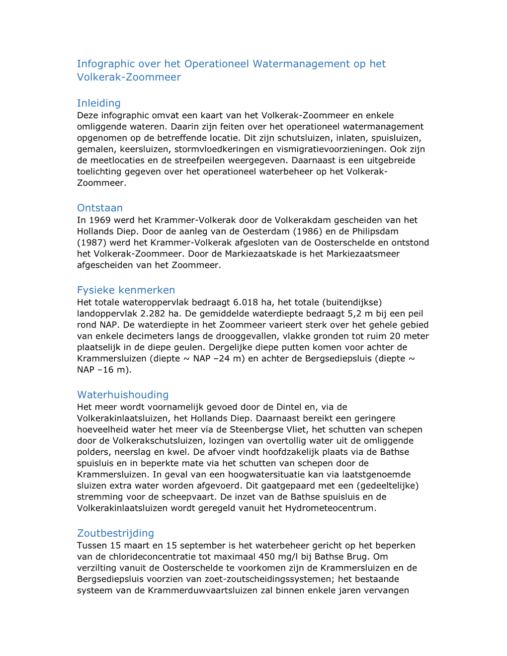 Infographic Over Het Operationeel Watermanagement Op Het Volkerak-Zoommeer Inleiding Ontstaan Fysieke Kenmerken Waterhuishouding