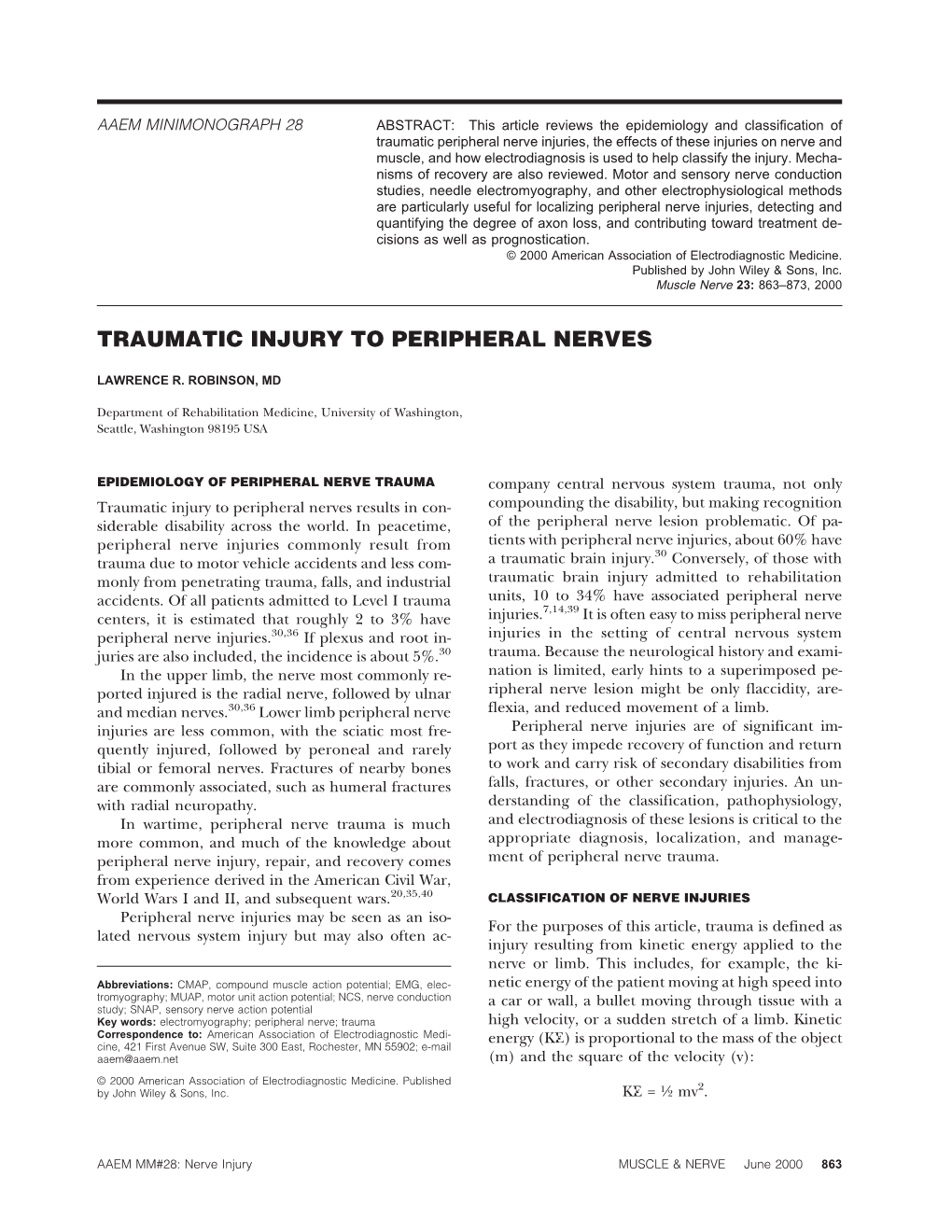 Traumatic Injury to Peripheral Nerves