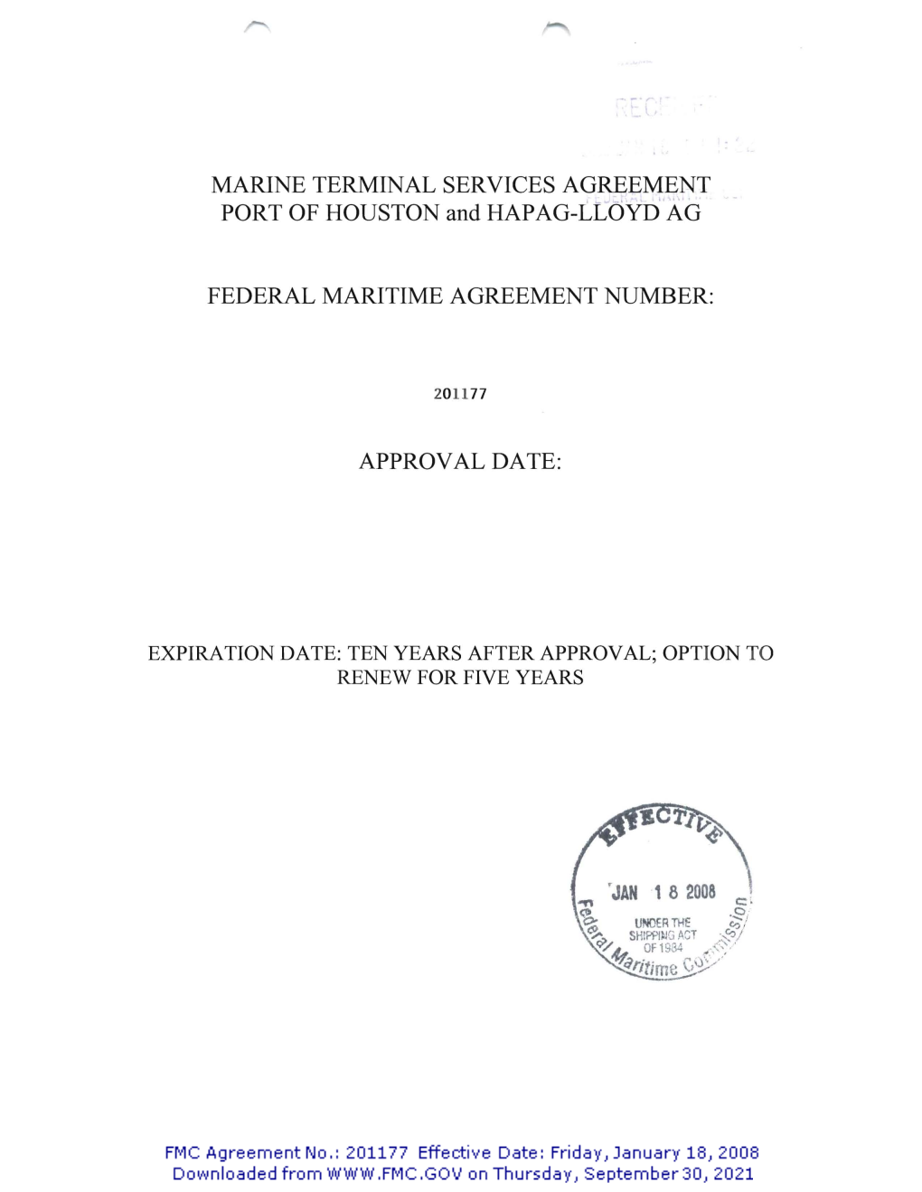 MARINE TERMINAL SERVICES AGREEMENT PORT of HOUSTON and HAPAG-LLOVD"A.G