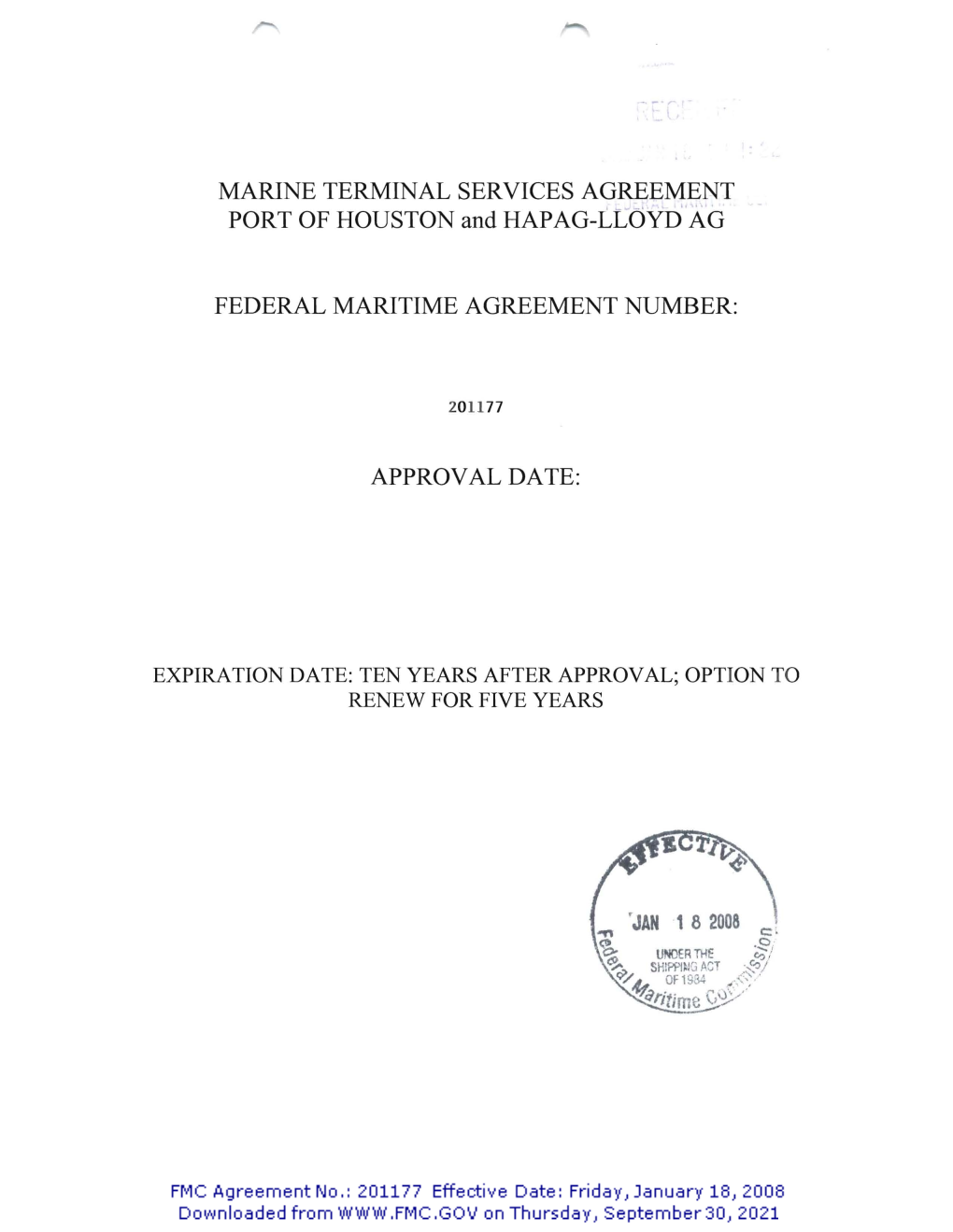 MARINE TERMINAL SERVICES AGREEMENT PORT of HOUSTON and HAPAG-LLOVD