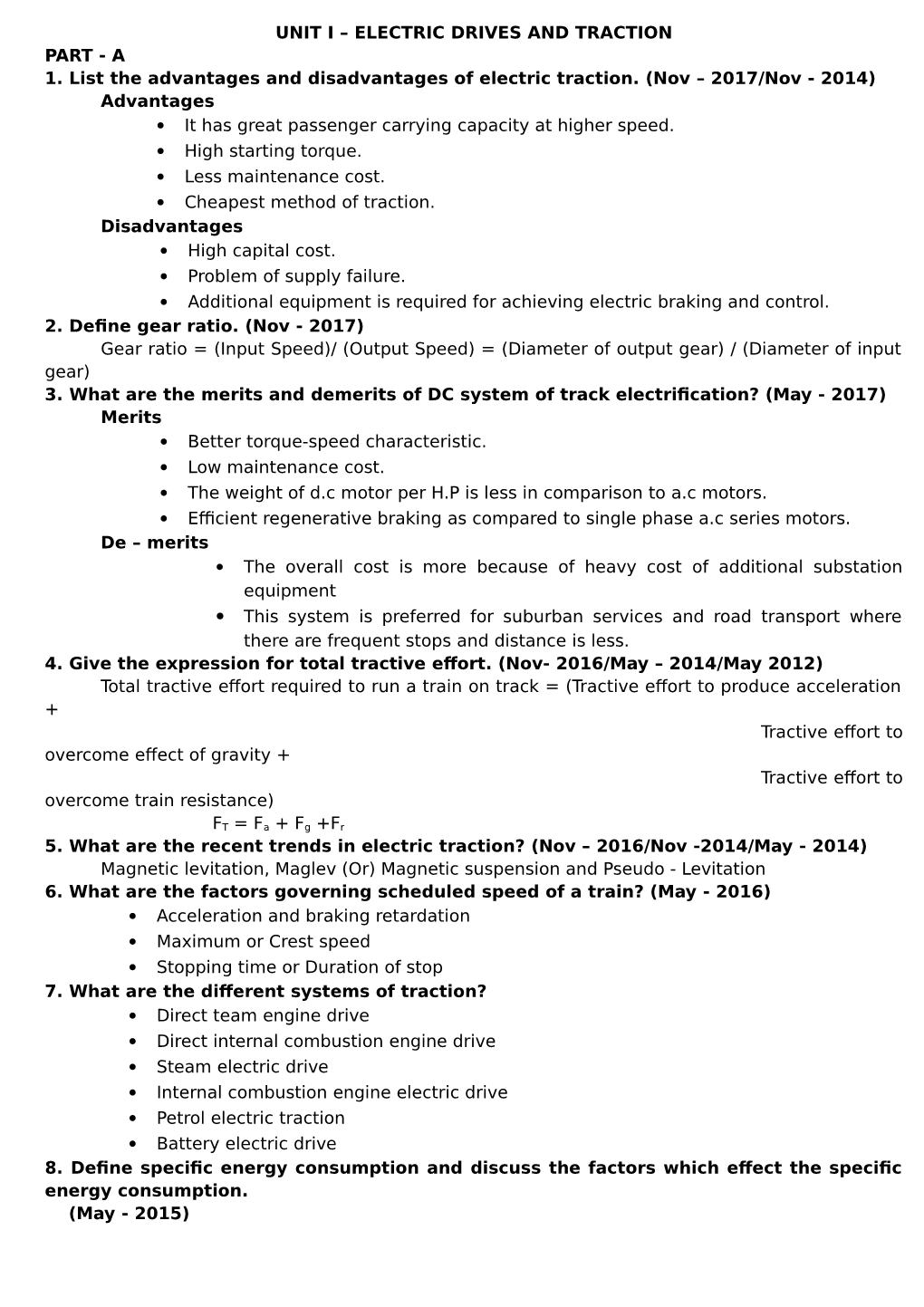 Unit I – Electric Drives and Traction Part - a 1