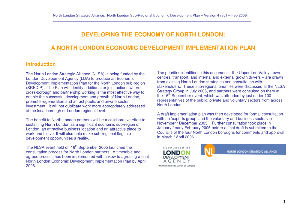 A North London Economic Development Implementation Plan