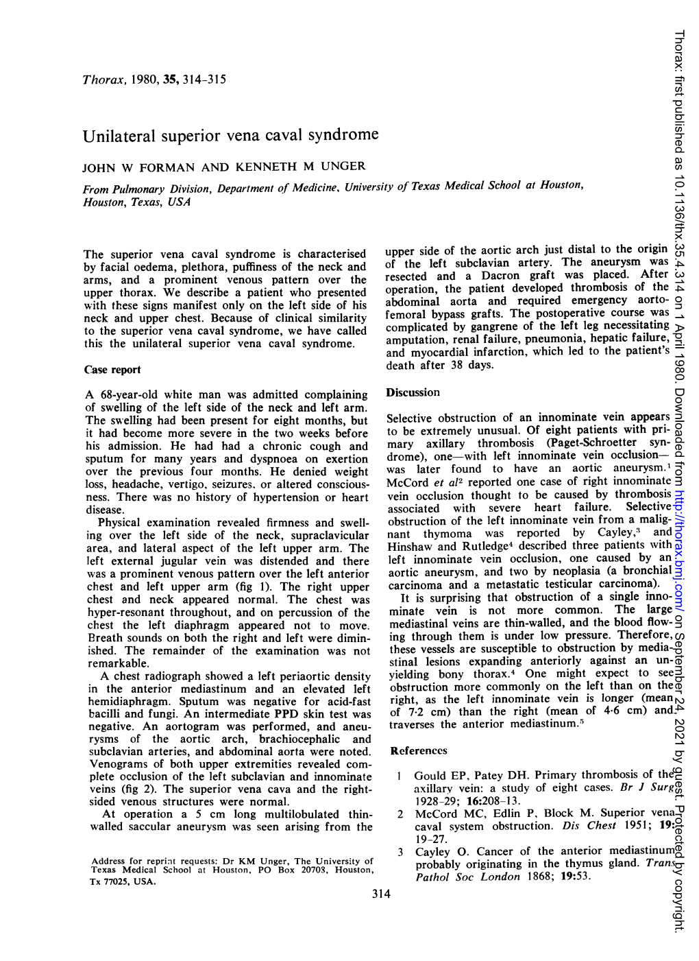 Unilateral Superior Vena Caval Syndrome