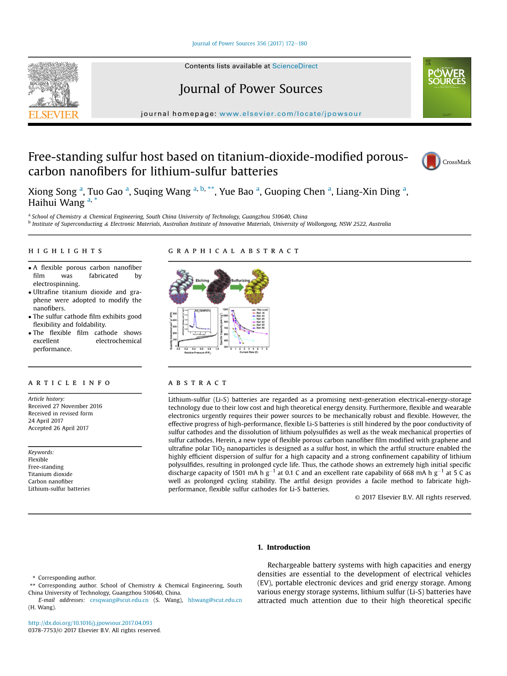 Free-Standing Sulfur Host Based on Titanium-Dioxide-Modified Porous