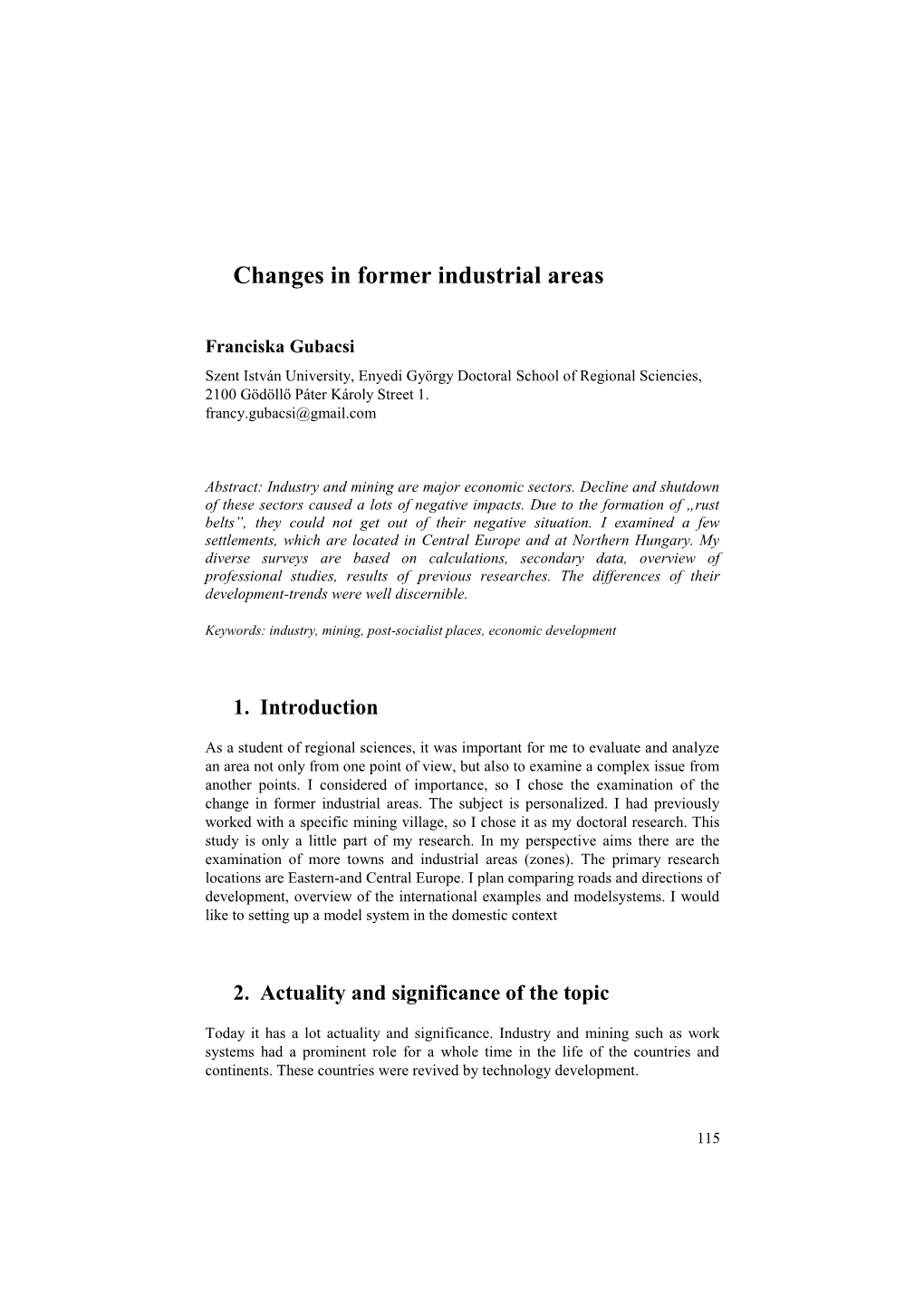 Changes in Former Industrial Areas