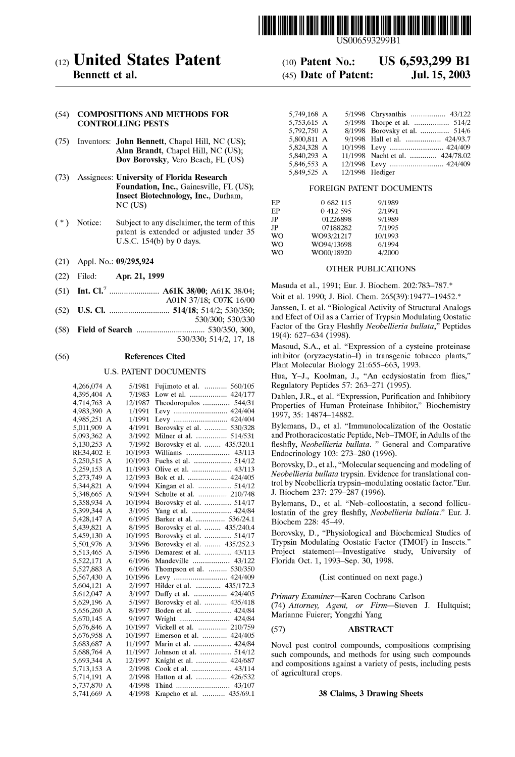 (12) United States Patent (10) Patent No.: US 6,593,299 B1 Bennett Et Al