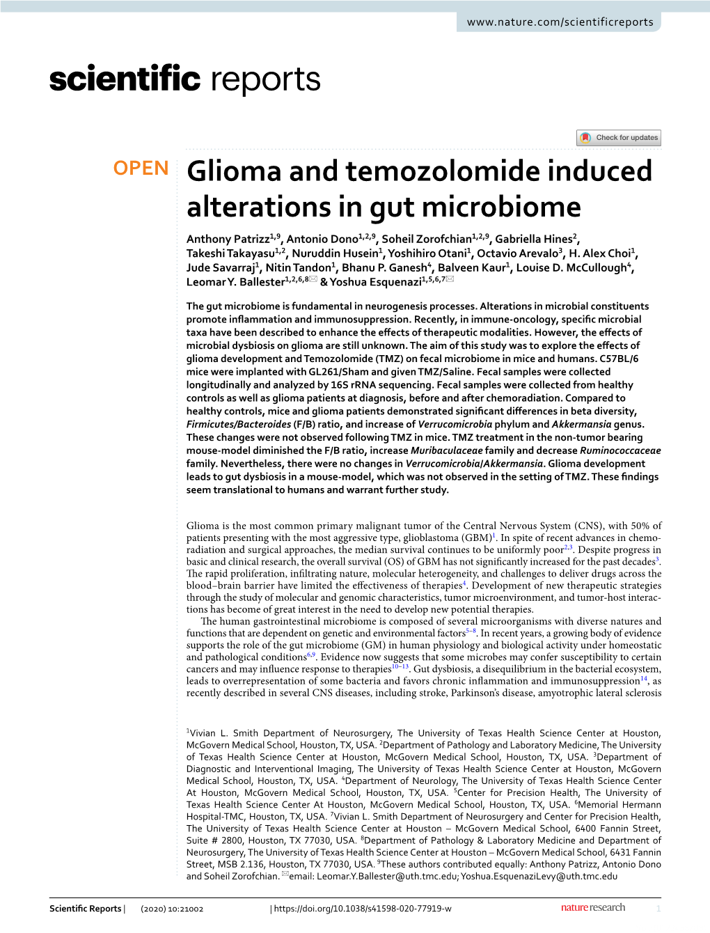 Glioma and Temozolomide Induced Alterations in Gut Microbiome
