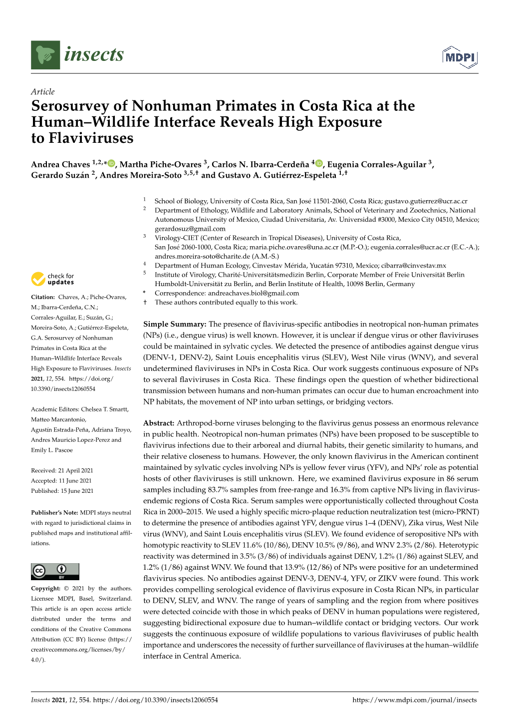 Serosurvey of Nonhuman Primates in Costa Rica at the Human–Wildlife Interface Reveals High Exposure to Flaviviruses