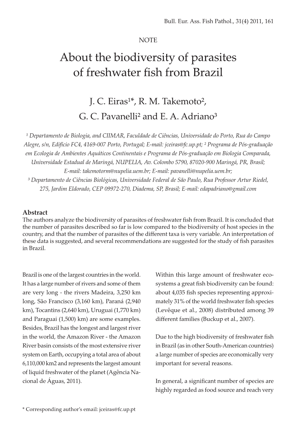 About the Biodiversity of Parasites of Freshwater Fish from Brazil