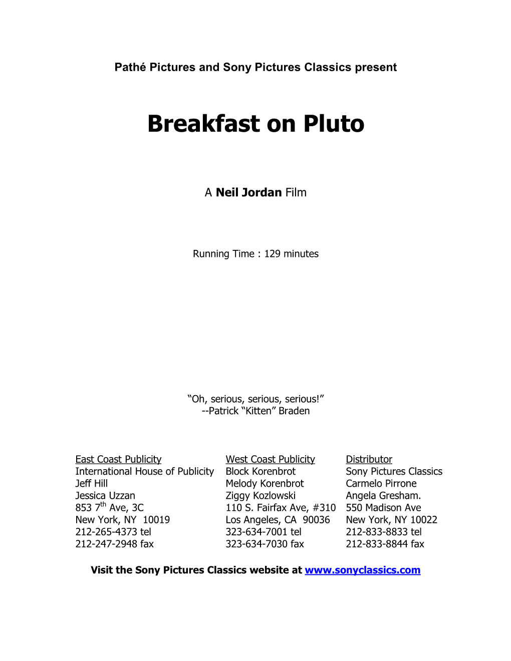 Breakfast on Pluto