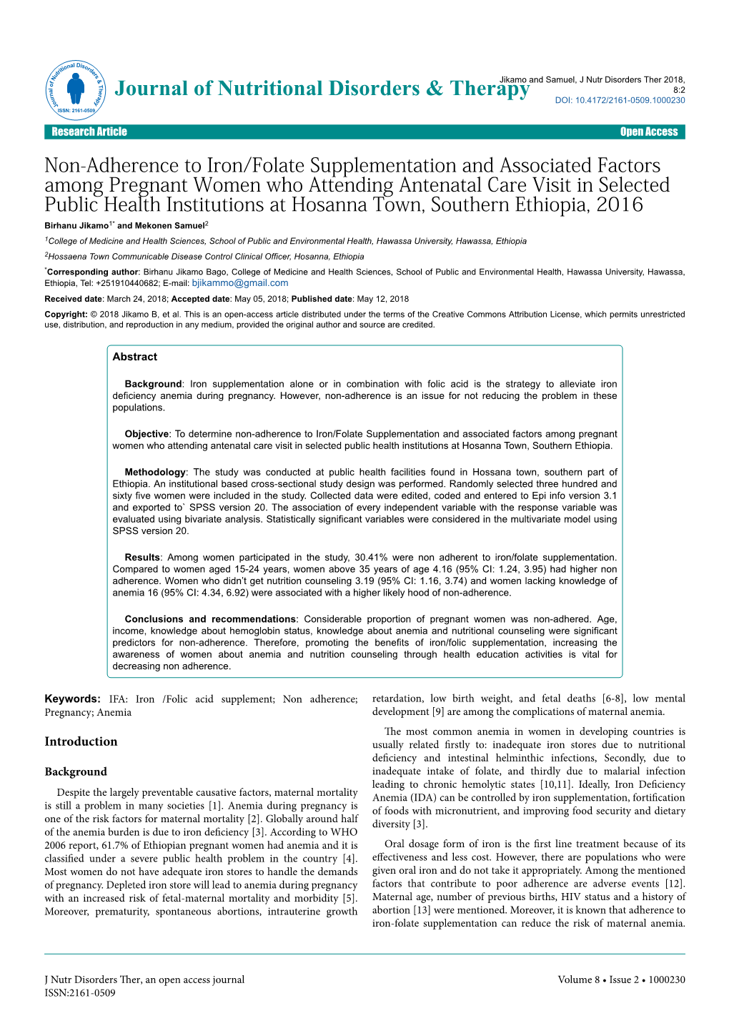 Non-Adherence to Iron/Folate Supplementation and Associated