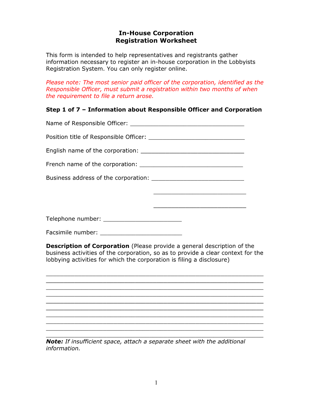 Registration Worksheet