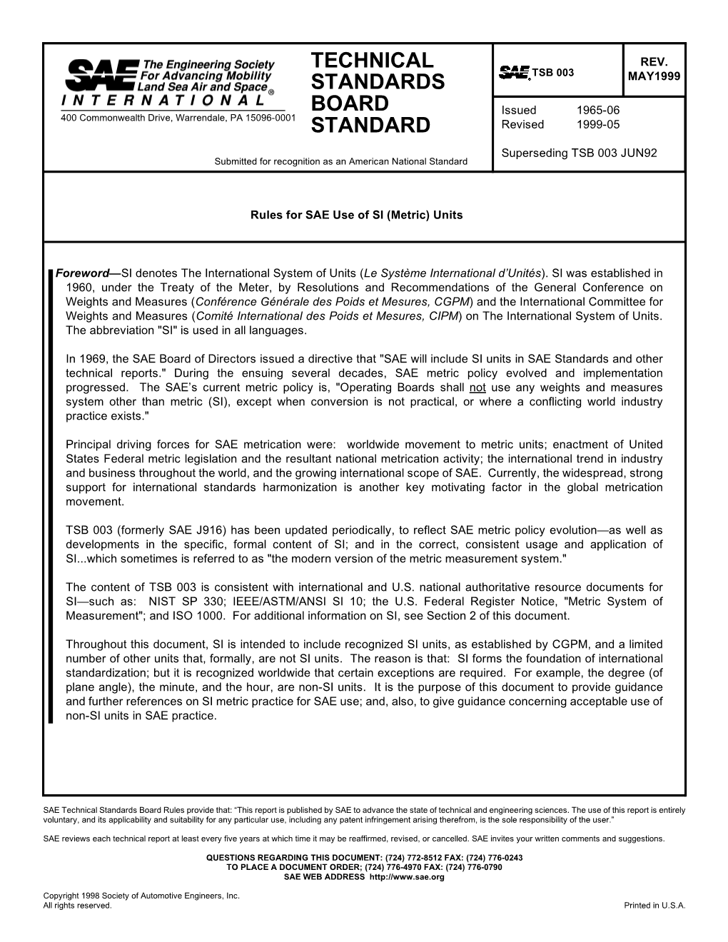 Technical Standards Board Standard