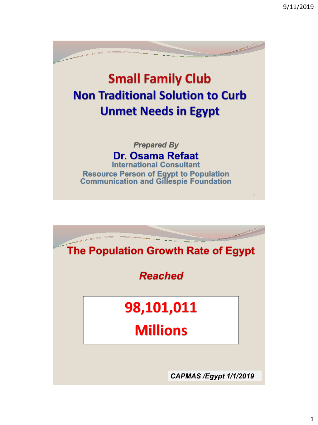 Egypt Experience to Reduce Unmet Needs for Family Planning