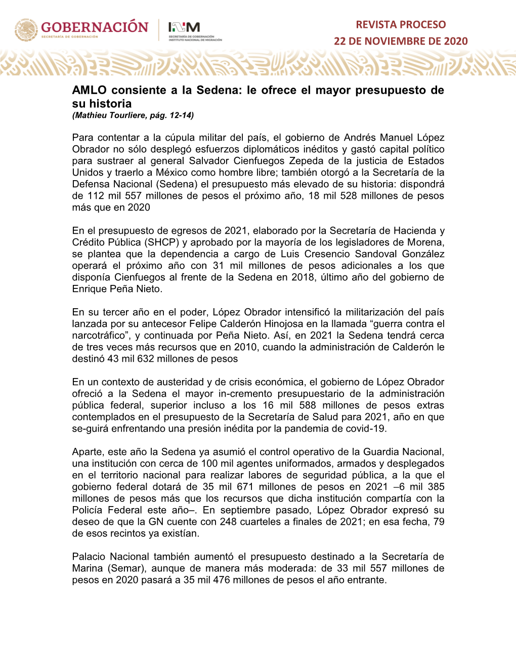 AMLO Consiente a La Sedena: Le Ofrece El Mayor Presupuesto De Su Historia (Mathieu Tourliere, Pág