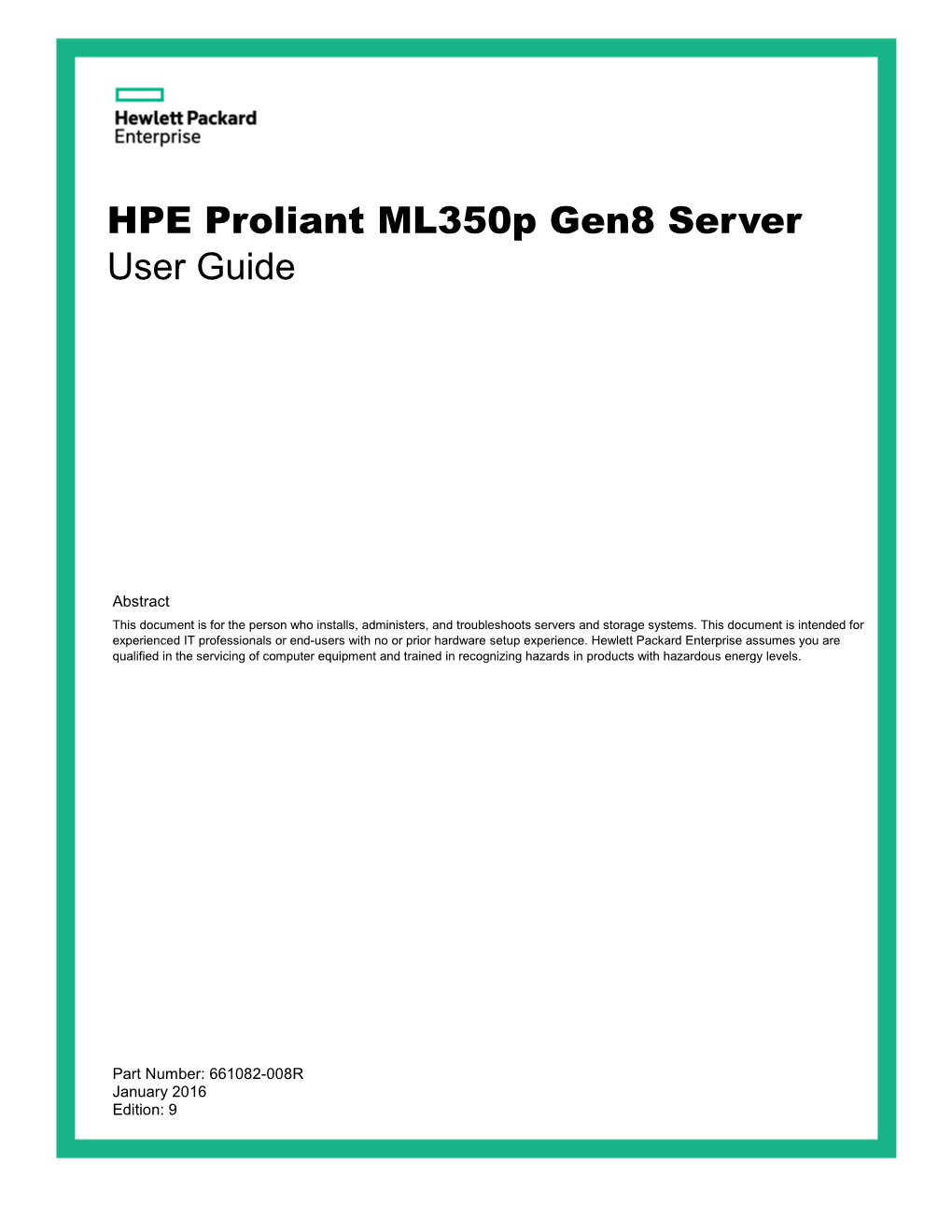 HPE Proliant Ml350p Gen8 Server User Guide