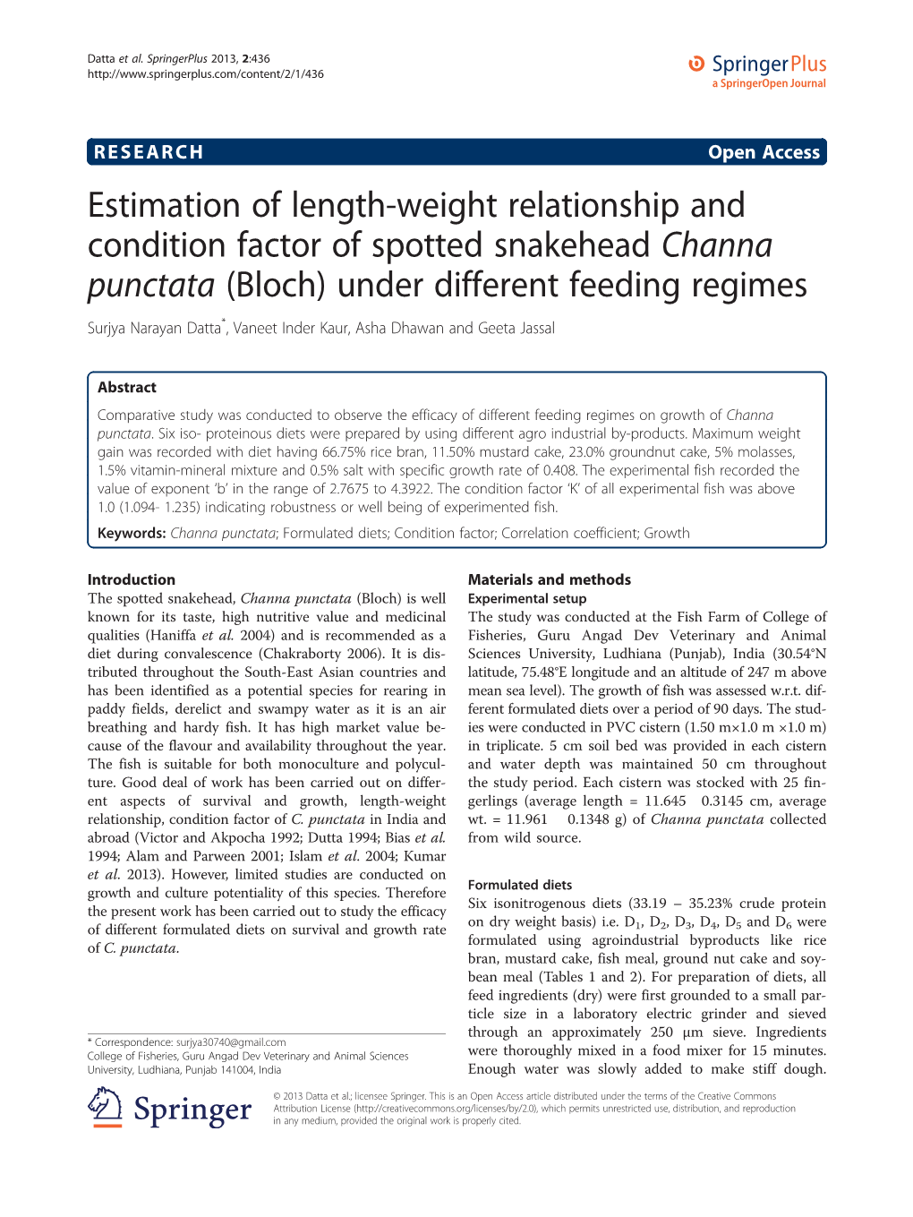 Estimation of Length-Weight Relationship and Condition Factor Of