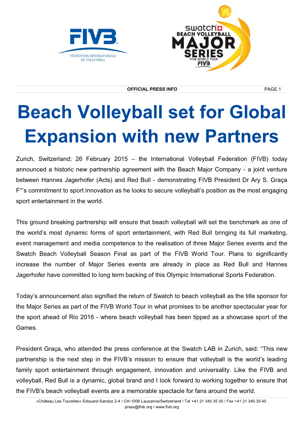 Beach Volleyball Set for Global Expansion with New Partners