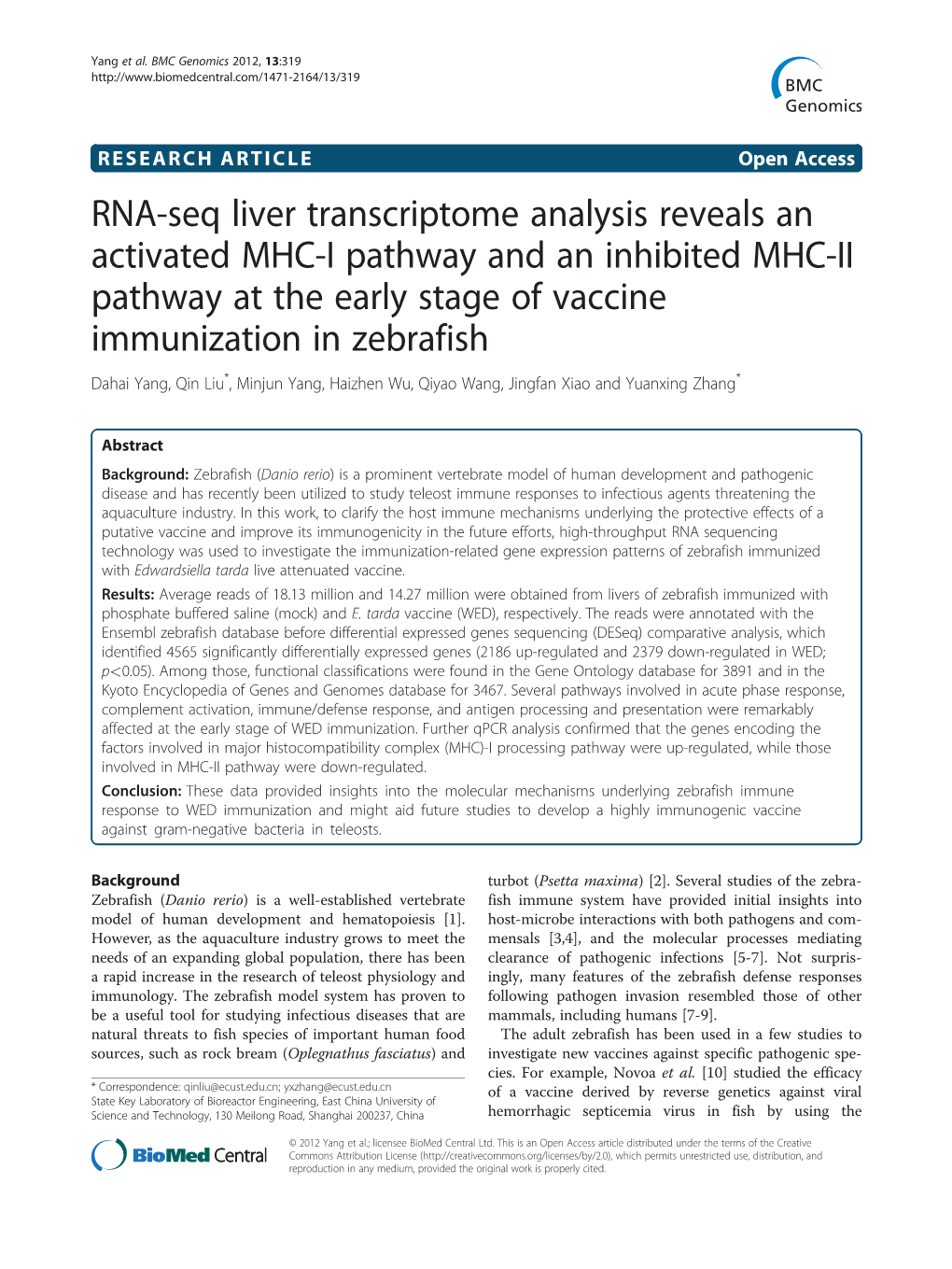 RNA-Seq Liver Transcriptome Analysis Reveals an Activated MHC-I
