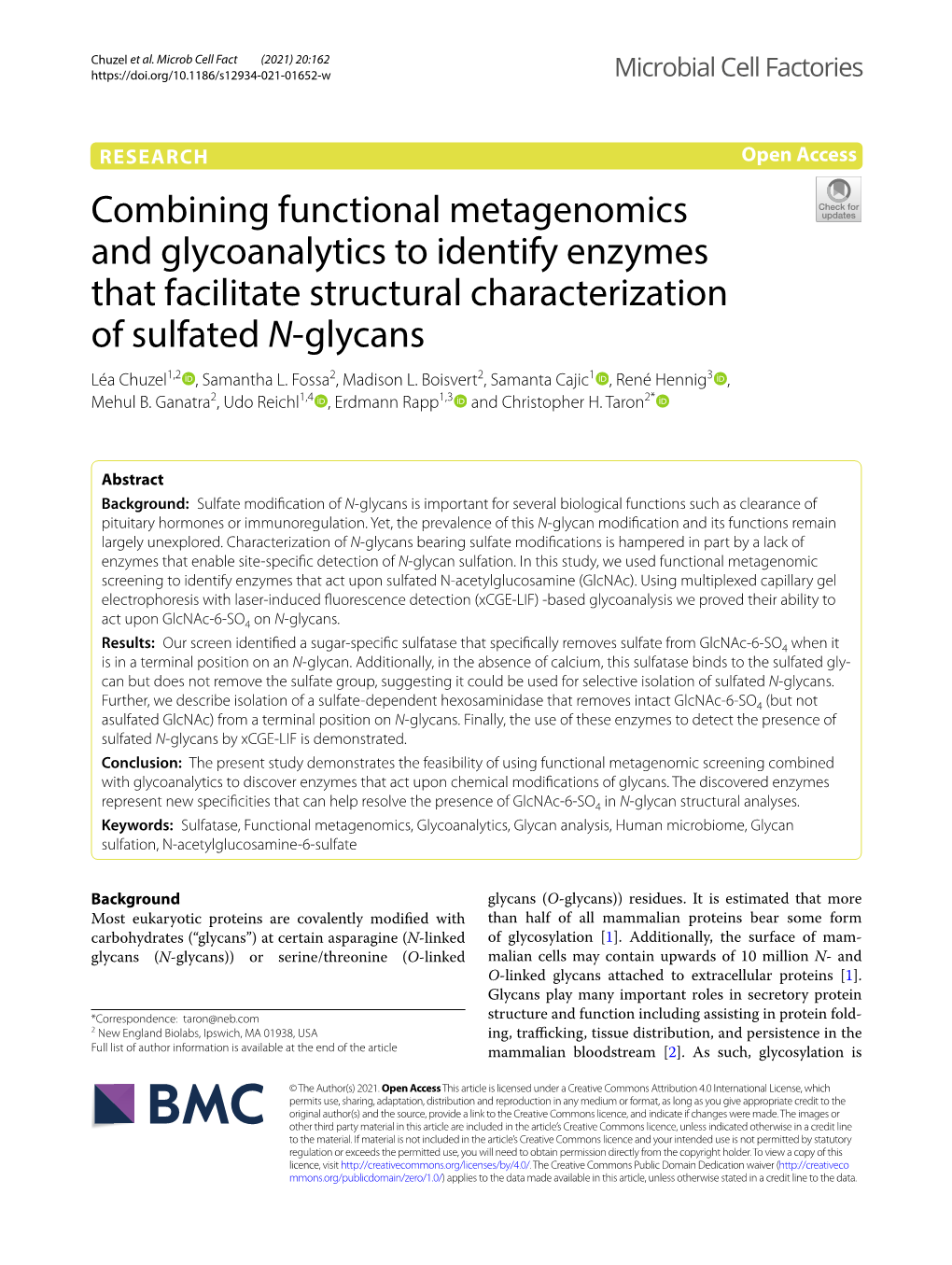 Combining Functional Metagenomics and Glycoanalytics to Identify Enzymes That Facilitate Structural Characterization of Sulfated N‑Glycans Léa Chuzel1,2 , Samantha L