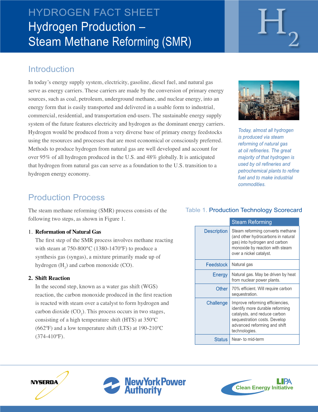 Hydrogen Production – Steam Methane Reforming (SMR)